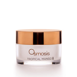 Jar of Tropical Mango Barrier Repair Mask | Osmosis with a sleek white container and metallic copper lid, designed for skincare and restoring skin barrier health.