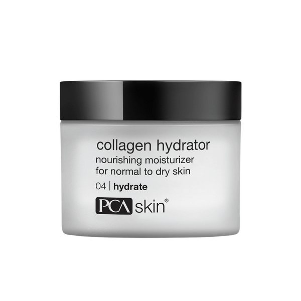 Collagen Hydrator | PCA Skin nourishing moisturizer in a white jar with black lid, designed for normal to dry skin hydration and skincare.