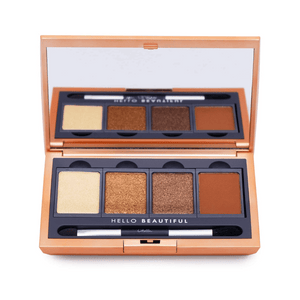 Manifest Bronze Eyeshadow Palette | Chella featuring four warm bronze and brown shades with an integrated mirror and dual-ended applicator in a sleek compact case.