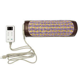 Amethyst Bolster Firm - Heated InfraMat Pro® | HealthyLine showing a cylindrical purple heated wellness device with a wired digital remote control for body care and recovery.
