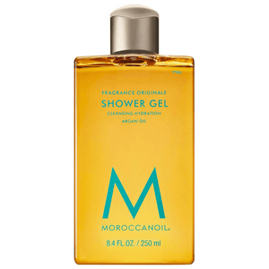 Shower Gel | Moroccanoil bottle containing amber-colored body care gel enriched with argan oil for cleansing hydration and skincare benefits.
