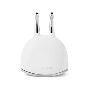 TRINITY+ Effective Lip & Eye Attachment | NuFACE with sleek white design and polished silver attachment tips, a skincare device enhancing facial wellness and targeted treatment.