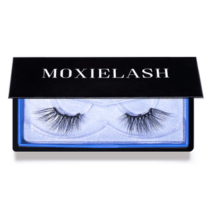 Elegant set of false eyelashes in a sleek black case with "MOXIELASH" branding, designed for enhancing eye beauty, showcased for Foxy Lash | Moxielash.