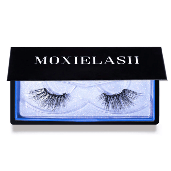 Elegant set of false eyelashes in a sleek black case with "MOXIELASH" branding, designed for enhancing eye beauty, showcased for Foxy Lash | Moxielash.