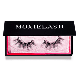 Dolly Lash | Moxielash false eyelashes displayed in a sleek black and pink case with the MOXIELASH logo on the lid, designed for enhancing eye beauty and style.