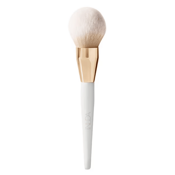 Bronzing Powder Brush | NUDA with soft, fluffy bristles and a sleek white handle featuring a gold-toned ferrule, designed for effortless makeup application and a natural finish.