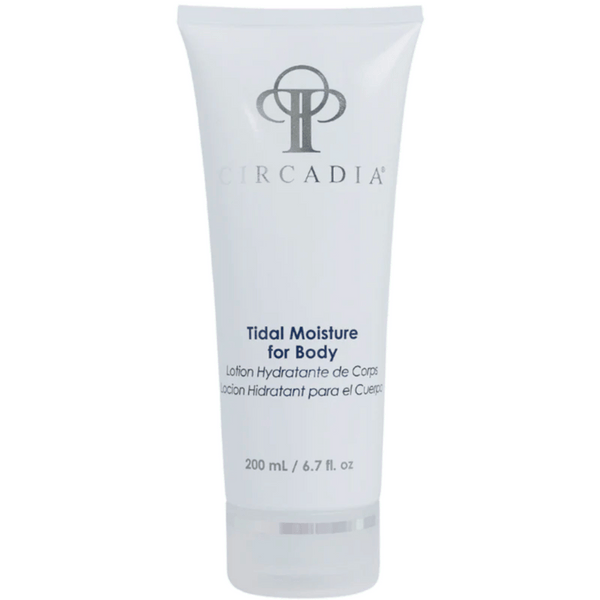 Tube of Tidal Moisture for Body | Circadia body lotion in white packaging, designed for skincare and hydration with a minimalist logo and text.