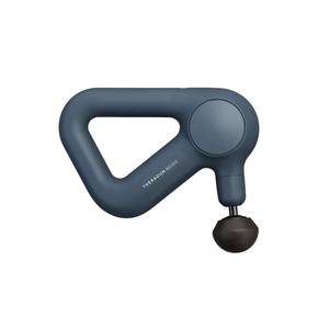 Theragun Relief | Therabody deep tissue massage device in dark gray designed for muscle recovery and pain relief with an ergonomic triangular handle and round attachment head.