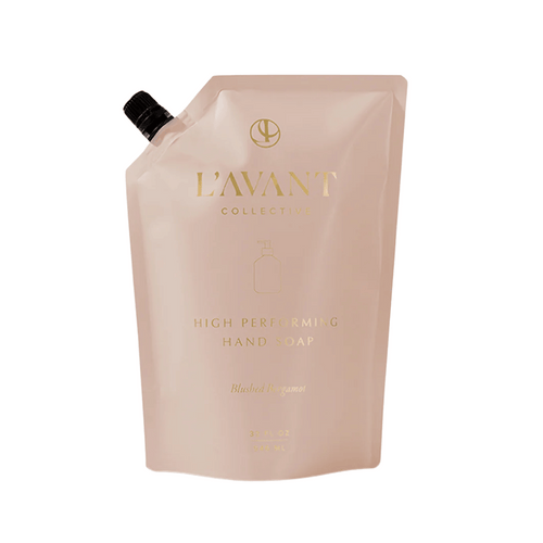 Refill pouch of High Performing Hand Soap Refills | L'AVANT Collective in soft pink packaging designed for skincare and body care wellness.