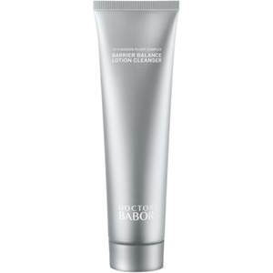 Silver tube of Barrier Balance Lotion Cleanser | Babor featuring sleek minimalist design, representing premium skincare product for gentle cleansing and maintaining skin balance.