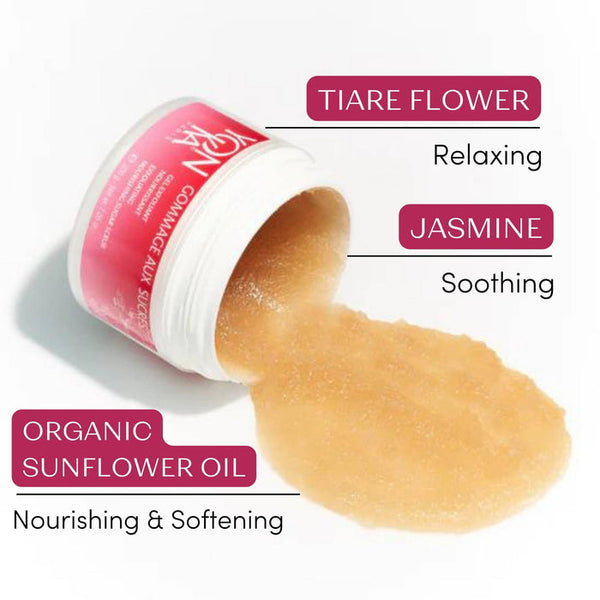 Gommage Sucre Relax: Jasmine Sugar Scrub – Exfoliating, Nourishing Sugar Scrub I Yon-Ka Paris with relaxing tiare flower, soothing jasmine, and nourishing organic sunflower oil for skincare and body care.