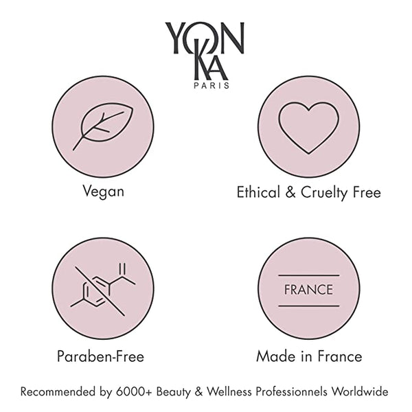 Vegan, ethical and cruelty-free skincare icons with paraben-free and made in France labels, promoting Hydra + Booster – Hydrating Solution I Yon-Ka Paris.