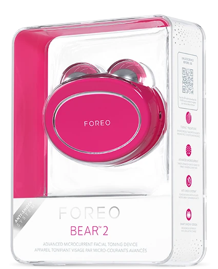BEAR™ 2 | FOREO advanced microcurrent facial toning device in vibrant pink designed for skincare and wellness recovery with innovative Intensity Shock System.