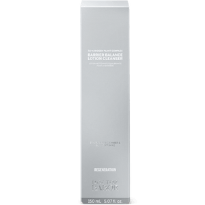 Sleek packaging of Barrier Balance Lotion Cleanser | Babor, a skincare product designed to gently cleanse and support skin regeneration with a biogen plant complex.