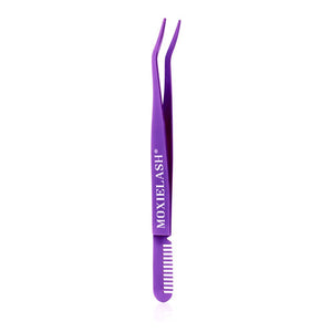 Purple lash applicator tool with precision tips and built-in comb, branded with Moxielash logo, designed for applying eyelashes, named Lash Applicator - Rose Gold | Moxielash.