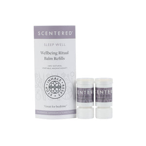 Sleep Well Therapy Balm | Scentered wellbeing ritual balm refills with natural aromatherapy for bedtime relaxation, featuring travel-friendly mess-free containers.