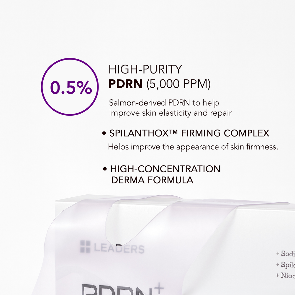 Package of PDRN+ Rejuvenate Gel Mask | Leaders featuring a purple-tinted gel mask, highlighting skin-friendly ingredients and dermatologically tested formula for skincare.