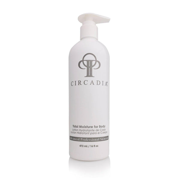 White pump bottle of Tidal Moisture for Body | Circadia, a professional skincare lotion designed for body hydration and moisture.