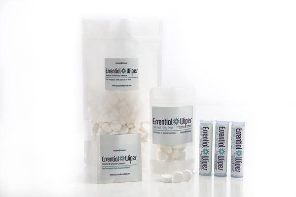 Various sizes of Essential Wipes PRO Pak - 350 qty | Functional Botanicals displayed on a white background, promoting skincare and body care wellness.