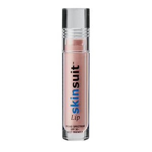 SkinSuit Lip SPF 30 | Skin Authority in a sleek clear tube, featuring a light pink tinted lip balm with broad spectrum SPF 30 for skincare and sun protection.