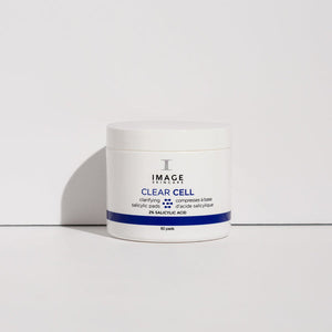 CLEAR CELL salicylic clarifying pads | IMAGE Skincare in a white container designed for gentle, effective skincare with salicylic acid for clearer skin.