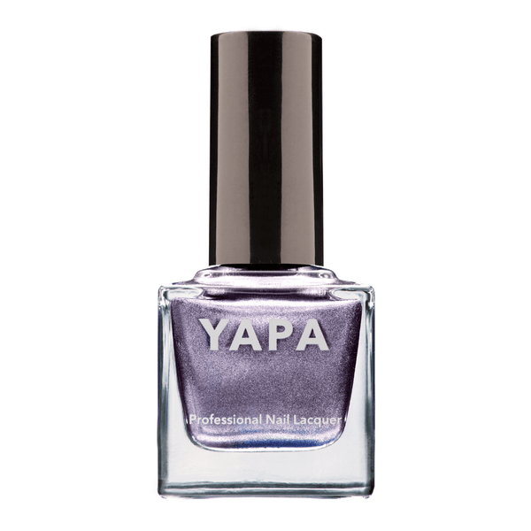 Cheryl Nail Lacquer | YAPA in a sleek glass bottle featuring a shimmering lavender purple nail polish with a black cap.