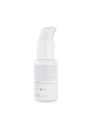 Back view of a white pump bottle for Dinner Smoothie | Skin Moderne, a skincare product designed for moisturizing and treatment, shown on a plain white background.