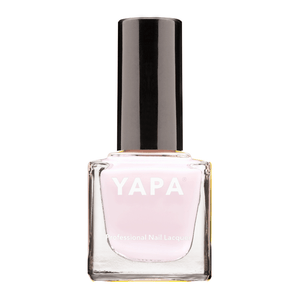 Bottle of Ella Nail Lacquer | YAPA in a soft pink shade with a sleek black cap, designed for professional nail care and polish application.
