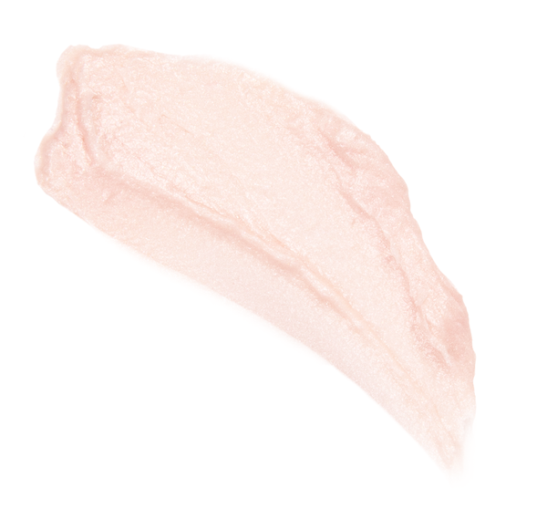 Swatch of iridescent, soft pink facial mousse texture showcasing the luminous glow of Full Moon Dip® Iridescent Illumination Ageless Facial Mousse with Peptides + Retinol | Farmhouse Fresh skincare product.
