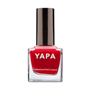 My Valentine Nail Lacquer | YAPA in a vibrant red shade, presented in a clear square glass bottle with a sleek black cap, ideal for professional nail care.