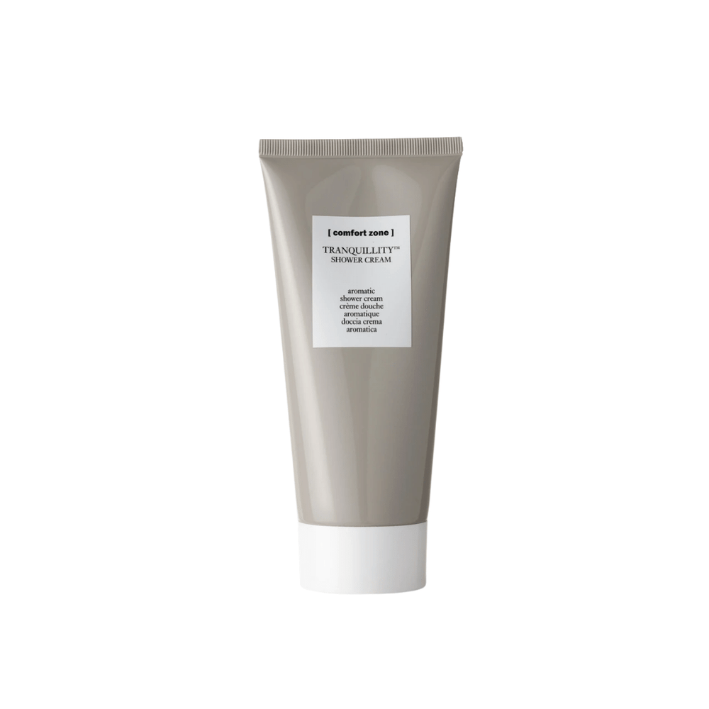 Tube of Tranquillity Shower Cream | [ comfort zone ] in neutral beige color with white cap, designed for skincare and body care wellness.
