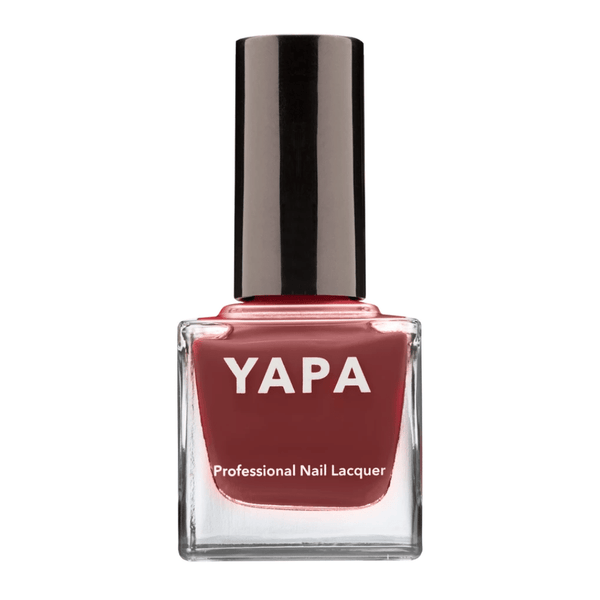 Bottle of Maria Nail Lacquer | YAPA in a rich, warm rose shade with a glossy black cap, designed for professional nail care and beauty.