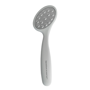 Smooth Things Over | Barefoot Scientist foot file with ergonomic white handle and textured gray abrasive surface for effective skin smoothing and care.