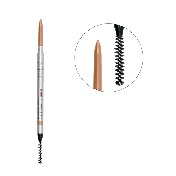 Slim eyebrow pencil in light blonde shade with attached spoolie brush for blending and grooming brows, Eyebrow Pencil - Blonde | Blinc.