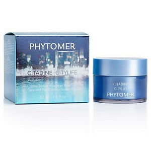 Citylife Face and Eye Contour Sorbet Cream | Phytomer in a blue jar with matching box, designed for skincare targeting face and eye contour.