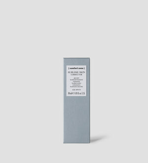 Minimalist packaging of Sublime Skin Corrector | [ comfort zone ] featuring a sleek grey box designed for skincare targeting age spots and localized treatment.