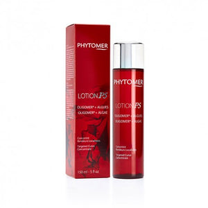 Red bottle and matching box of Lotion P5 (Targeted Curve Concentrate) | Phytomer, a skincare product for body care and contouring.