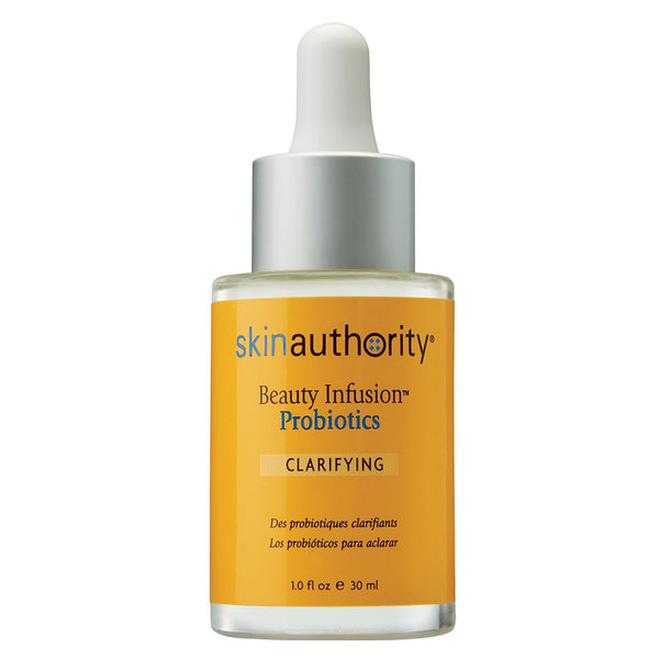 Beauty Infusion Probiotics for Clarifying | Skin Authority bottle with dropper cap, featuring skincare product designed to clarify and support skin wellness.
