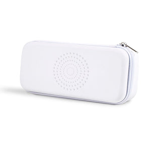 White zippered carrying case with circular dot design, designed to protect and store the LightStim For Wrinkles | LightStim skincare device and accessories.